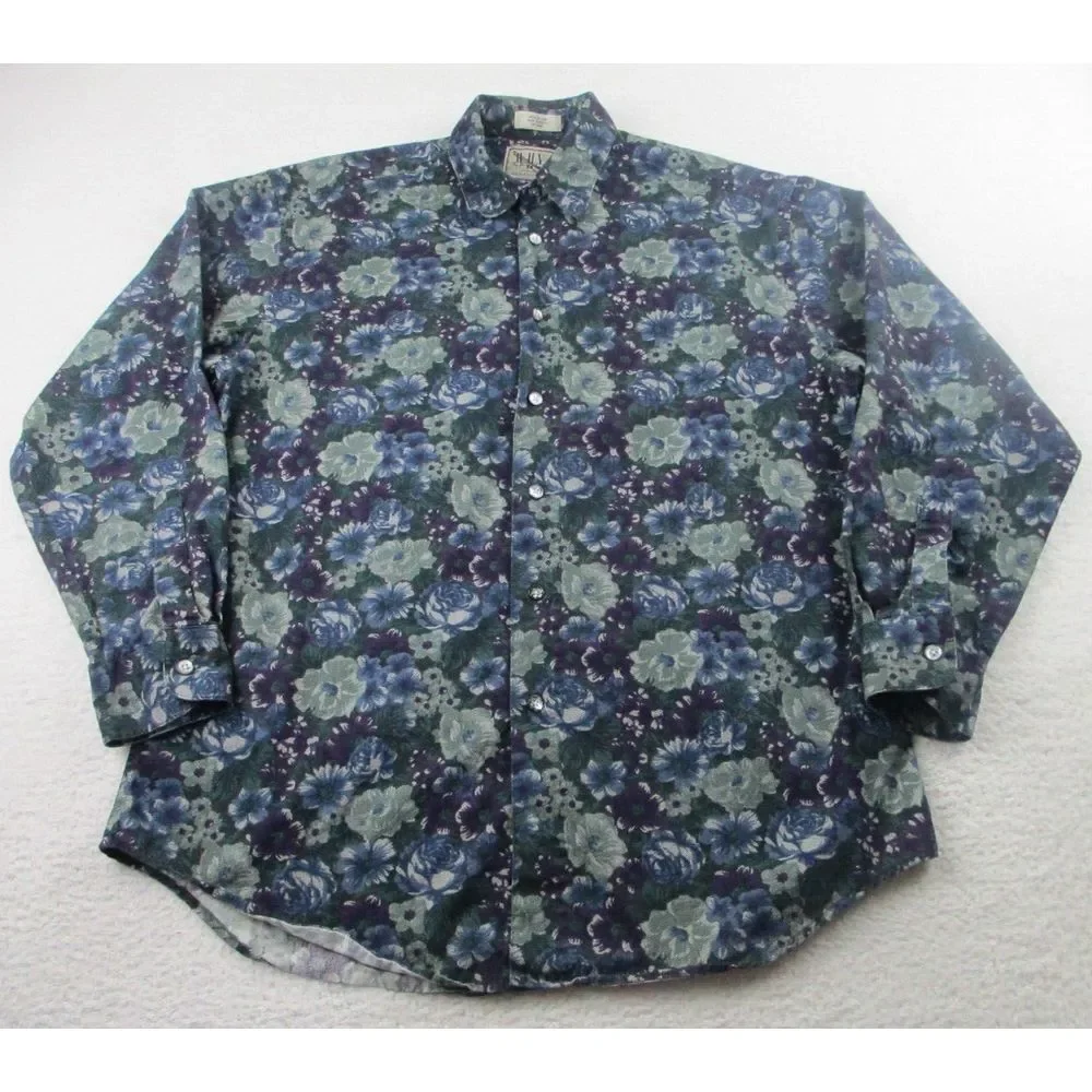 Why This? Shirt Mens Size Medium Floral Colourful Button Up Cotton Long Sleeve M